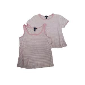 Chaps Bundle Lot of 2 Pink White Striped T-Shirt & Tank Top Women's Size XL